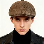 Newsboy Cap Factory - Herringbone Flat Ivy Wool Blend Tweed Cabbie Hat