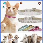 Cat Collar Supplier - Shining Diamond Rhinestone Leather Strap Kitten Collar