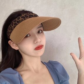 Sun Visor Factory - Women Leopard Straw Sun Visor Wide Brim UV Protection