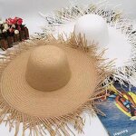 Straw Hat Factory - Women Tassel Straw Hat Wide Brim Foldable Summer
