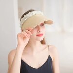 Straw Hat Supplier - Women Visor Beach Packable Straw Hat Summer with Pearl