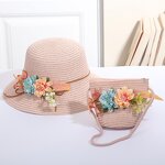 Sun Hat Set Factory - Children Straw Hat Lace Flower Bow Beach Two Piece