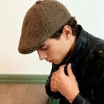 Newsboy Cap Factory - Herringbone Flat Ivy Wool Blend Tweed Cabbie Hat