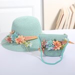 Sun Hat Set Factory - Children Straw Hat Lace Flower Bow Beach Two Piece