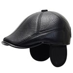 Flat Cap Supplier - Winter Men Driving Cap with Ear Flaps PU Tweed