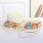 Sun Hat Set Factory - Children Straw Hat Lace Flower Bow Beach Two Piece