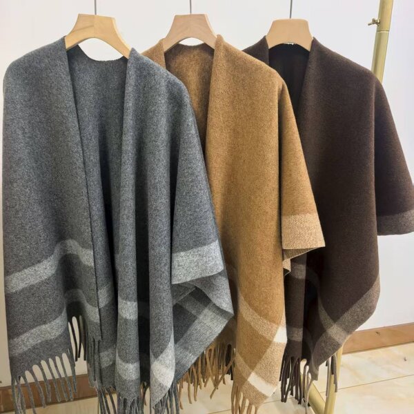 Shawl Supplier - Knitted Jacquard Plaid Blanket Dual-Use Solid Color Shawl