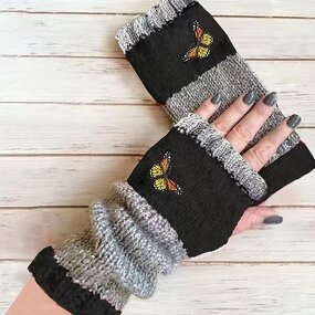 Fingerless Gloves Factory - Winter Knitted Thermal Patchwork Embroidered Mittens