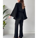 Tops Set Manufacturer - Women Solid Color Casual Loose Flared Sleeve Set