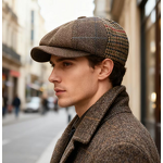 Flat Cap Supplier - British 8 Panel Herringbone Driving Cabbie Tweed Hat
