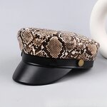 Beret Hat Supplier - Vintage Leopard Print PU Leather Flat Top Cap