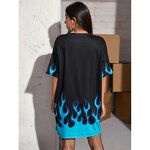 T-Shirt Manufacturer - Button Down Flame Print Oversized Short Sleeve Shirt