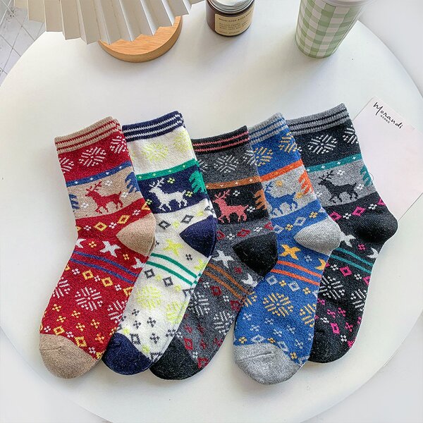 Women Socks Factory - Winter Cute Cat Animal Pattern Folk Thick Warm Socks