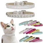 Cat Collar Supplier - Shining Diamond Rhinestone Leather Strap Kitten Collar