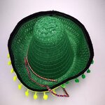 Sombrero Factory - Kids Mexican Party Pompom Straw Hat with Fixed Rope