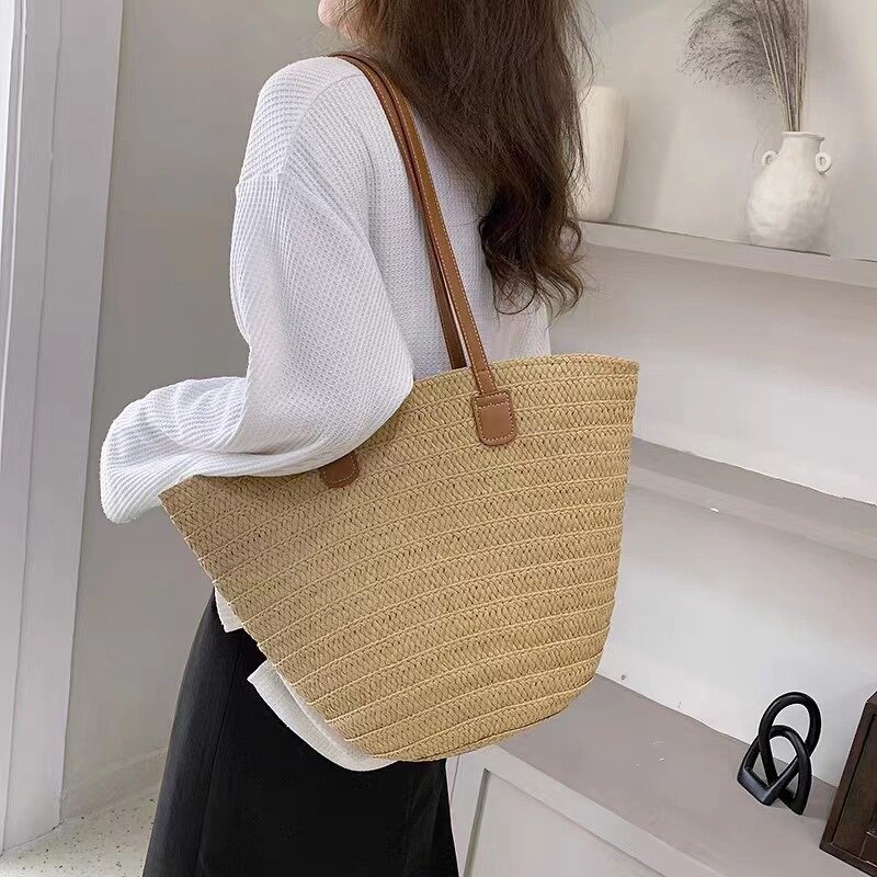 Straw Bag Manufacturer - Large Capacity Beach Shopping Woven Shoulder Bag