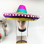 Straw Hat Supplier - Mexican Woven Hawaii Rainbow Bobble Straw Hat