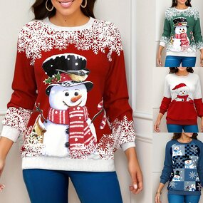 Sweatshirt Supplier - Wholesale Factory Snowman Print Women Pullover Sweatshirt