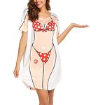 T Shirt Supplier - Women Bikini Print Funny Short Sleeve Loose Swimwear Cover