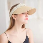 Straw Hat Supplier - Women Visor Beach Packable Straw Hat Summer with Pearl