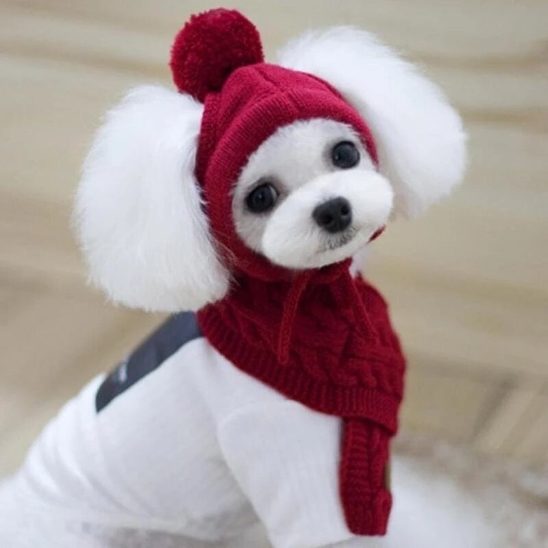 Pet Hat Set Supplier - Winter Warm Stripes Knitted Hat Scarf Set for Dog