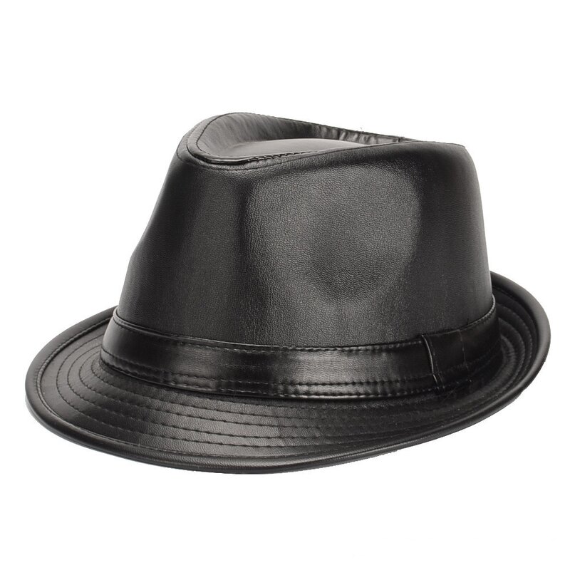 Fedora Hat Supplier - Vintage Bowler Hat Short Brim PU Leather Jazz