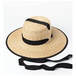 Straw Hat Factory - Women Flat Top Wheat Straw Hat Adjustable Chin Strap