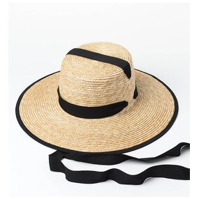 Straw Hat Factory - Women Flat Top Wheat Straw Hat Adjustable Chin Strap
