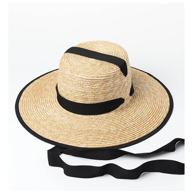 Straw Hat Factory - Women Flat Top Wheat Straw Hat Adjustable Chin Strap