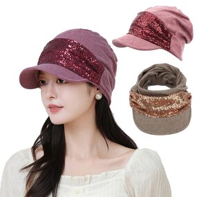 Beanie Hat Factory - Women Hijab Wrap Turban Hat with Sequined Patchwork