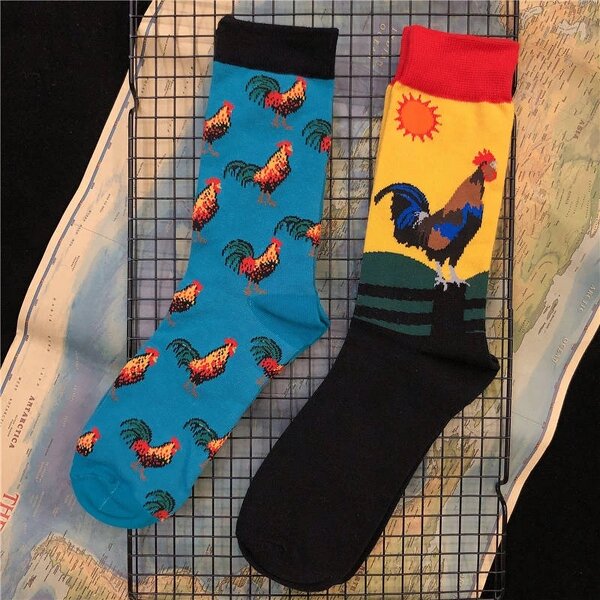 Men's Socks Manufacturer - Rooster Pattern Crew Cotton