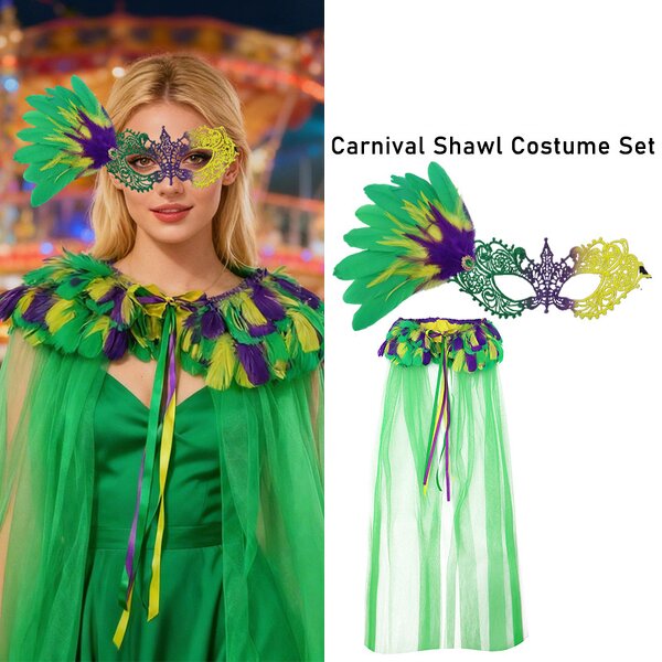 Mardi Gras Set Factory - Carnival Shawl Mask Feather