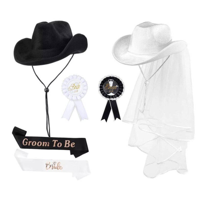 Wedding Hat Set Supplier - 2pcs Bride Groom Cowboy