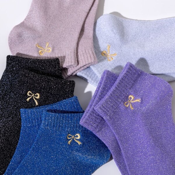 Women's Ankle Socks Factory - Glittery Gold Bow