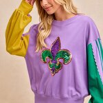 Sequin Sweatshirt Manufacturer - Mardi Gras Fleur-De-Lis Block