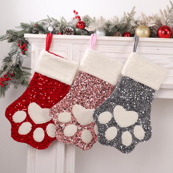 Pet Christmas Stockings Factory - Custom Sequin Paw Glitter