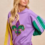Sequin Sweatshirt Manufacturer - Mardi Gras Fleur-De-Lis Block