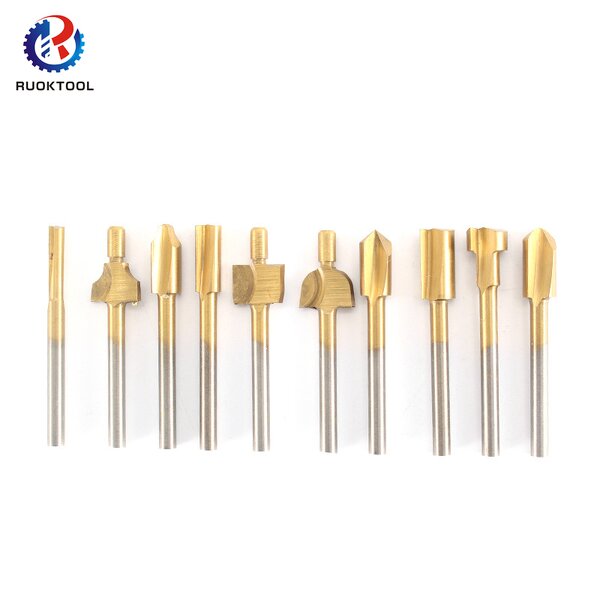 Router Bit Set Supplier - 10Pcs 3Mm Titanium Trimming Wood