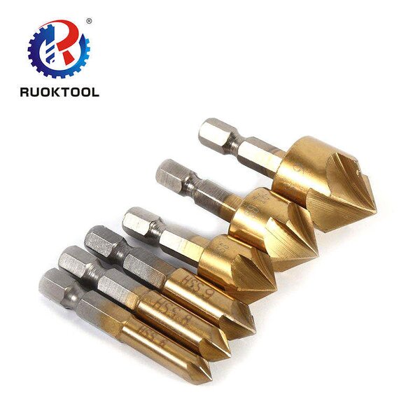 Chamfer Cutter Supplier - 6pcs 5 Flute Hex Shank HSS