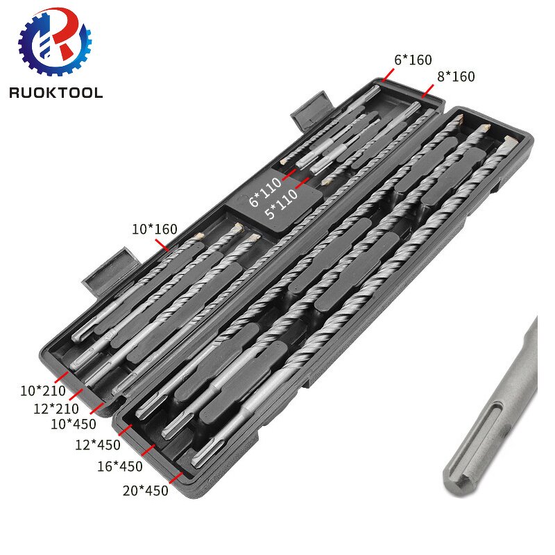 Concrete Drill Bit Set Factory - 11Pcs 110-450Mm Sds Plus