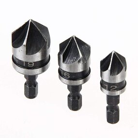 Countersink Bit Set Factory - 3PC HCS 5 Flutes Hex Shank
