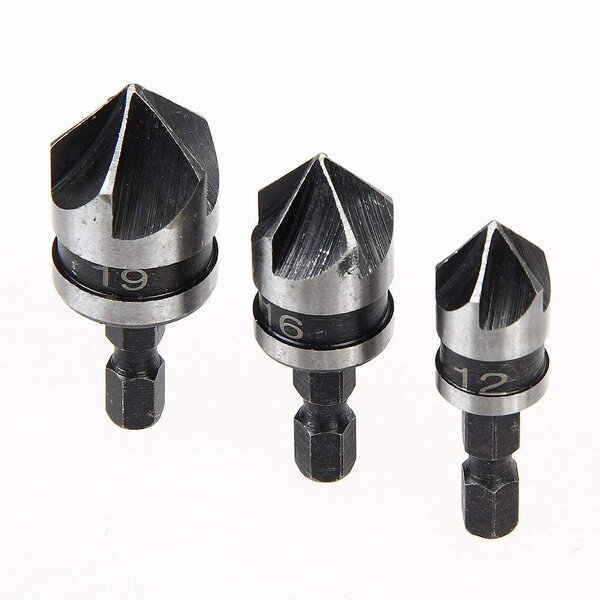 Countersink Bit Set Factory - 3PC HCS 5 Flutes Hex Shank