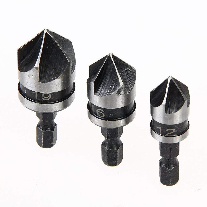 Countersink Bit Set Factory - 3PC HCS 5 Flutes Hex Shank