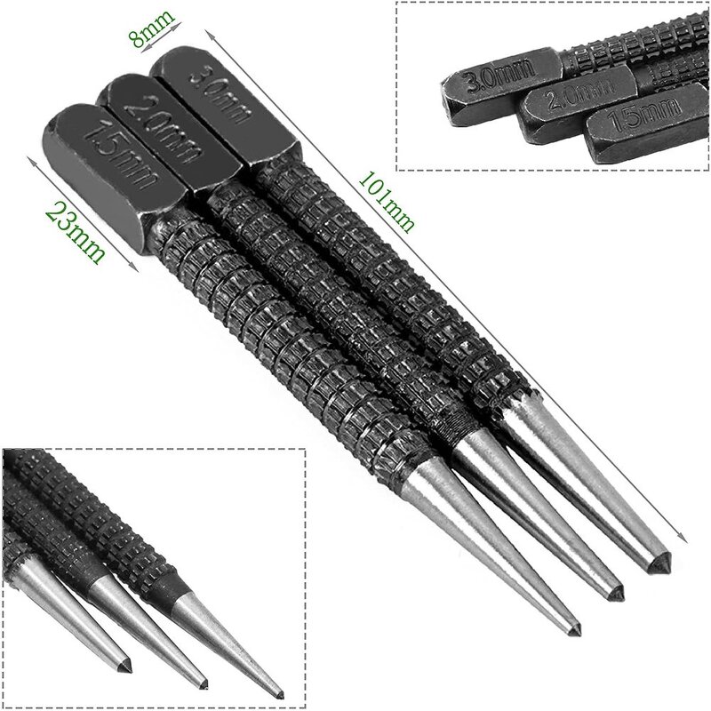 Center Punch Factory - 3 Pack 1.5-3mm Alloy Steel Marker