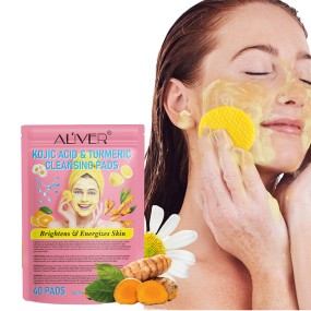 Private Label Natural Skin Brightening Cotton Pads Kojic Acid and Turmeric Cleansing for Face Dark Spots Facial Care