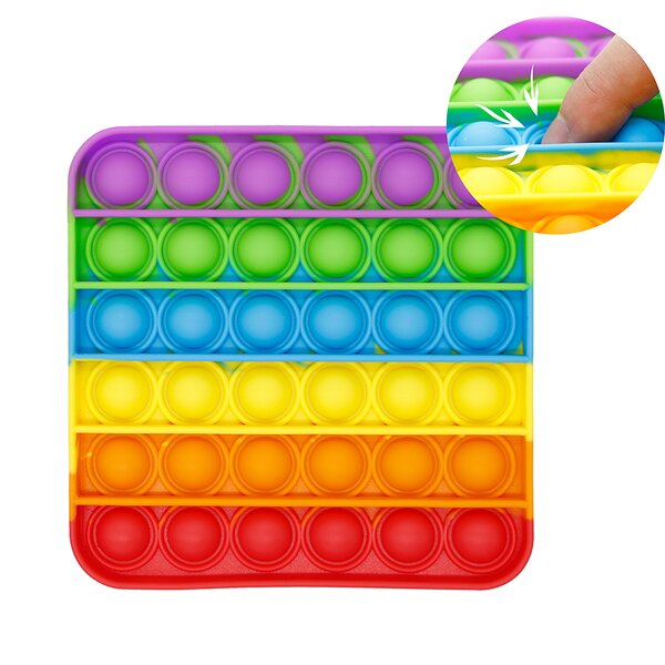 Fidget Toy Supplier - Thick Square Rainbow Anxiety Relief Silicone Push Bubble