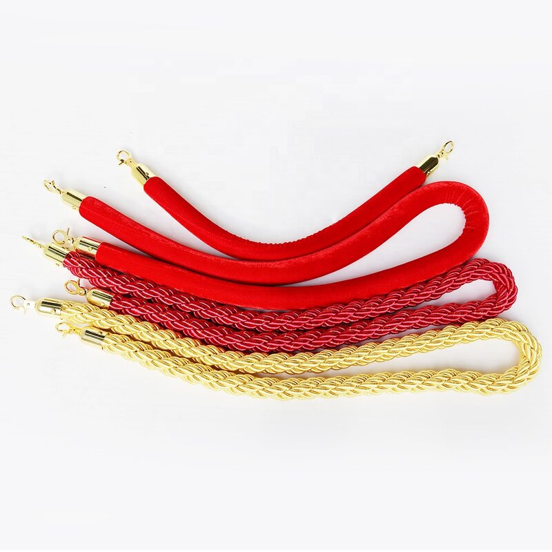 Stanchion Rope Manufacturer - Polished Silver Golden Hooks Red