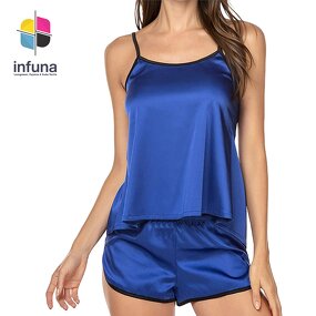 Satin Pajamas Set Factory - Red Two-Piece Elastic Waist