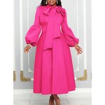 Pleated Dress Factory - Women's Solid Color Light Mature