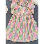 Chiffon Dress Supplier - French Floral Lace-up Bow Collar